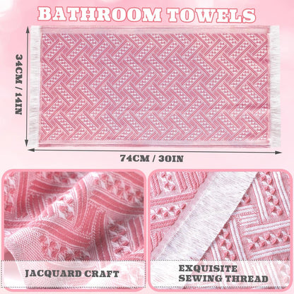 4 Pack Boho Hand Towel for Kitchen, Pink,White