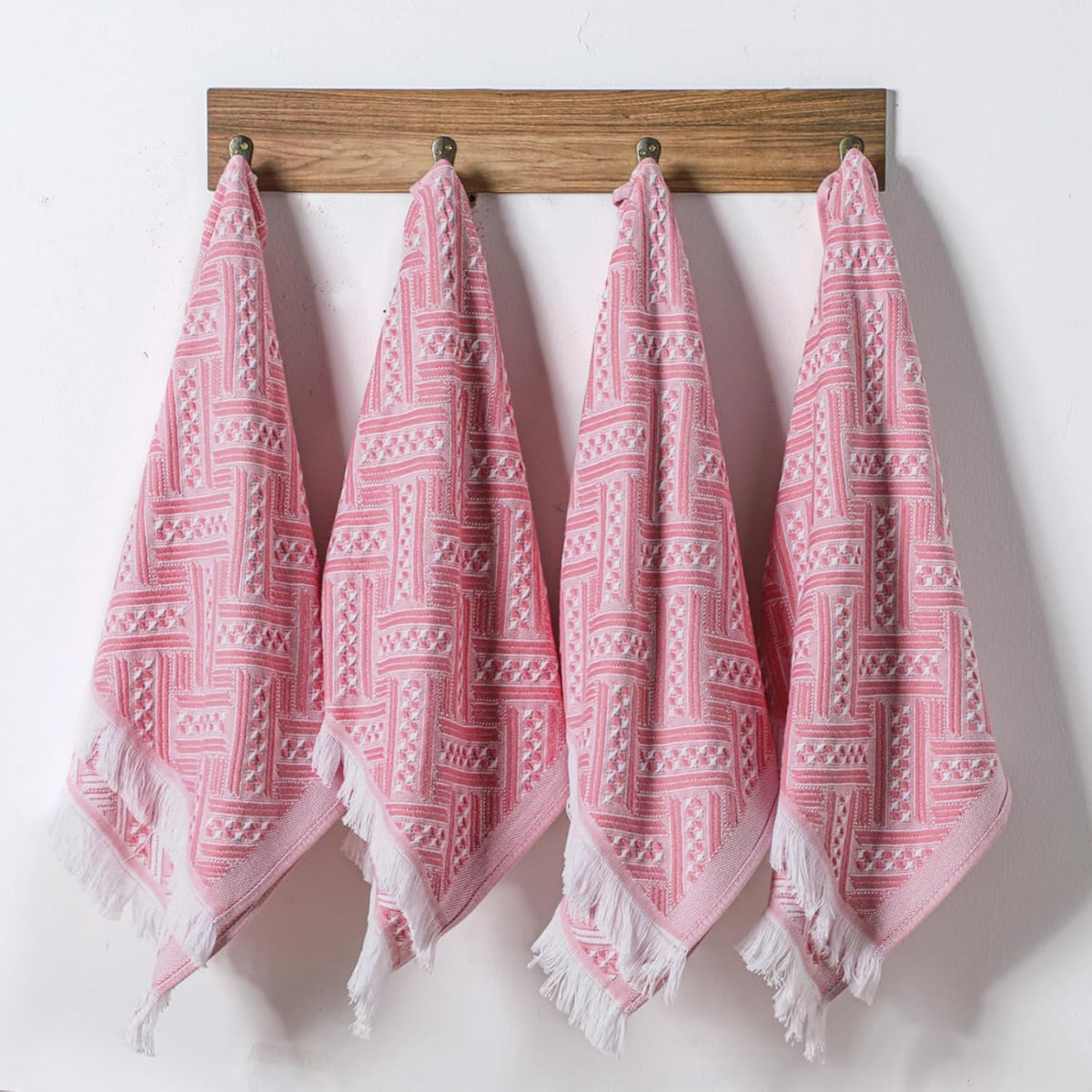 4 Pack Boho Hand Towel for Kitchen, Pink,White