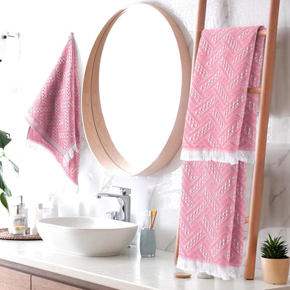 4 Pack Boho Hand Towel for Kitchen, Pink,White