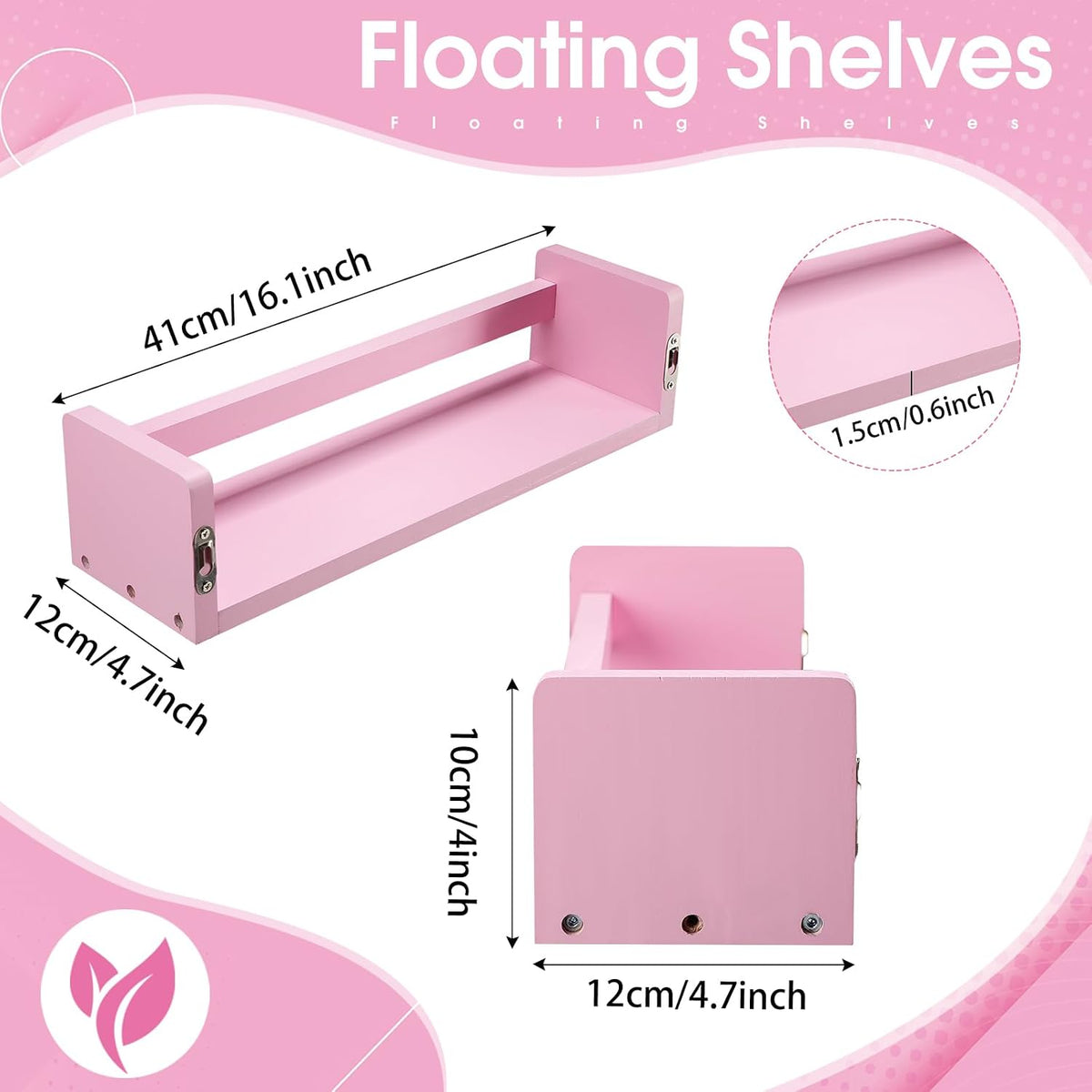 Set of 4 Nursery Book Shelves Floating Bookshelves Nursery Shelves for Wall Book Shelf Organizer Bathroom Storage Rack for Wall Decor(16 in,Gradient Pink)