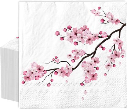 80Pcs Cherry Blossom Paper Napkins Pink Floral Disposable Napkin Spring Summer Flower Luncheon Dinner Hand Napkin for Wedding Birthday Baby Shower Party Supplies