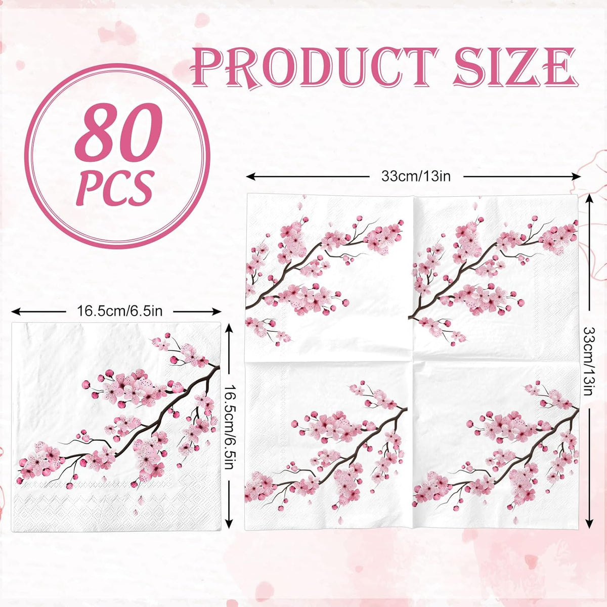 80Pcs Cherry Blossom Paper Napkins Pink Floral Disposable Napkin Spring Summer Flower Luncheon Dinner Hand Napkin for Wedding Birthday Baby Shower Party Supplies
