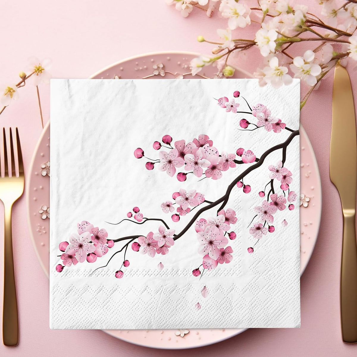 80Pcs Cherry Blossom Paper Napkins Pink Floral Disposable Napkin Spring Summer Flower Luncheon Dinner Hand Napkin for Wedding Birthday Baby Shower Party Supplies