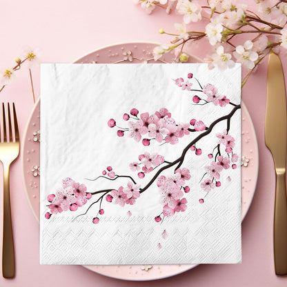 80Pcs Cherry Blossom Paper Napkins Pink Floral Disposable Napkin Spring Summer Flower Luncheon Dinner Hand Napkin for Wedding Birthday Baby Shower Party Supplies