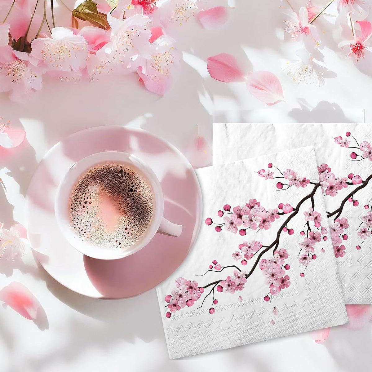 80Pcs Cherry Blossom Paper Napkins Pink Floral Disposable Napkin Spring Summer Flower Luncheon Dinner Hand Napkin for Wedding Birthday Baby Shower Party Supplies