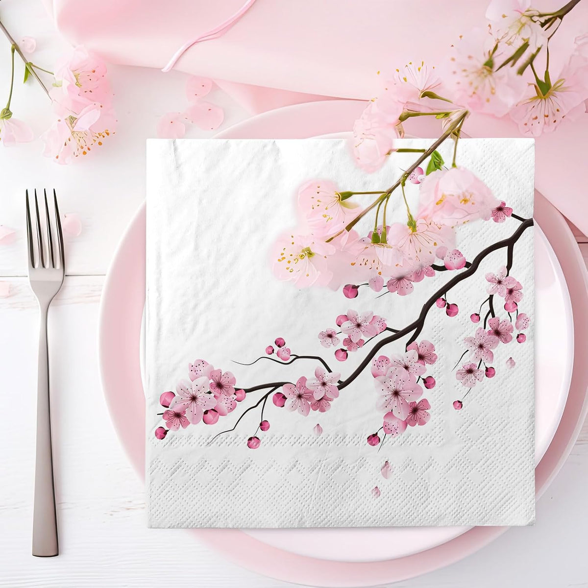 80Pcs Cherry Blossom Paper Napkins Pink Floral Disposable Napkin Spring Summer Flower Luncheon Dinner Hand Napkin for Wedding Birthday Baby Shower Party Supplies