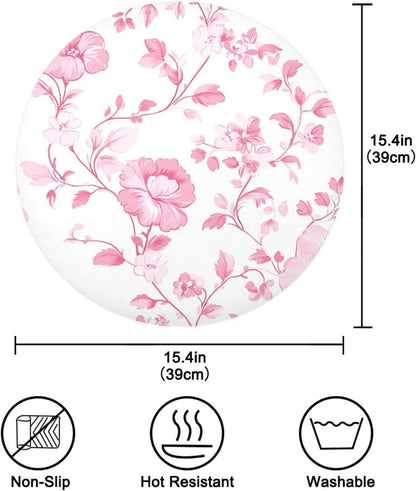 Floral Pattern Peach Round Place mats Reusable placemats platemates for Table Waterproof Place mat Table mats Set of 6 Round 15.4x15.4in