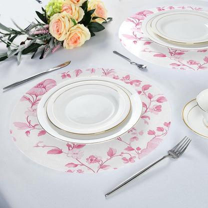 Floral Pattern Peach Round Place mats Reusable placemats platemates for Table Waterproof Place mat Table mats Set of 6 Round 15.4x15.4in
