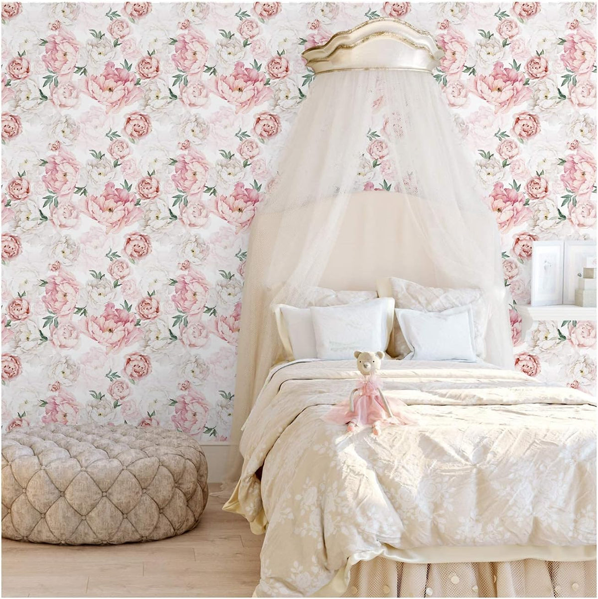 White Pink Peel and Stick Wallpaper Removable Peony Wall Paper