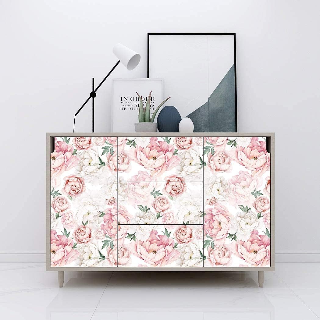 White Pink Peel and Stick Wallpaper Removable Peony Wall Paper