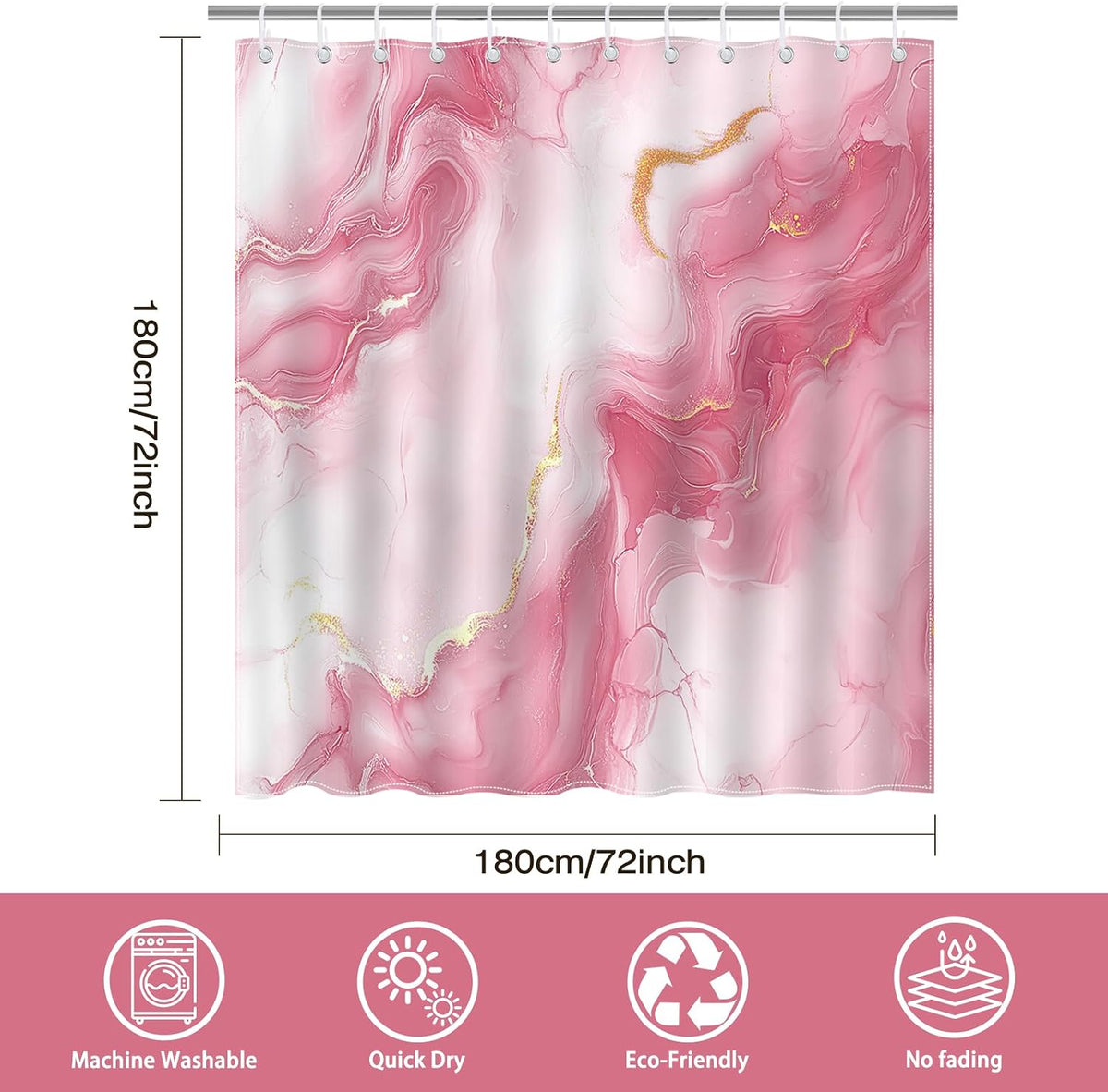 Pink Marble Shower Curtain Abstract Modern Luxury Marble Bathroom Shower Curtain Pink Marble Waterproof Fabric Shower Curtains Bathtub Decor with 12 Hooks 72 X 72 Inch (Pink)