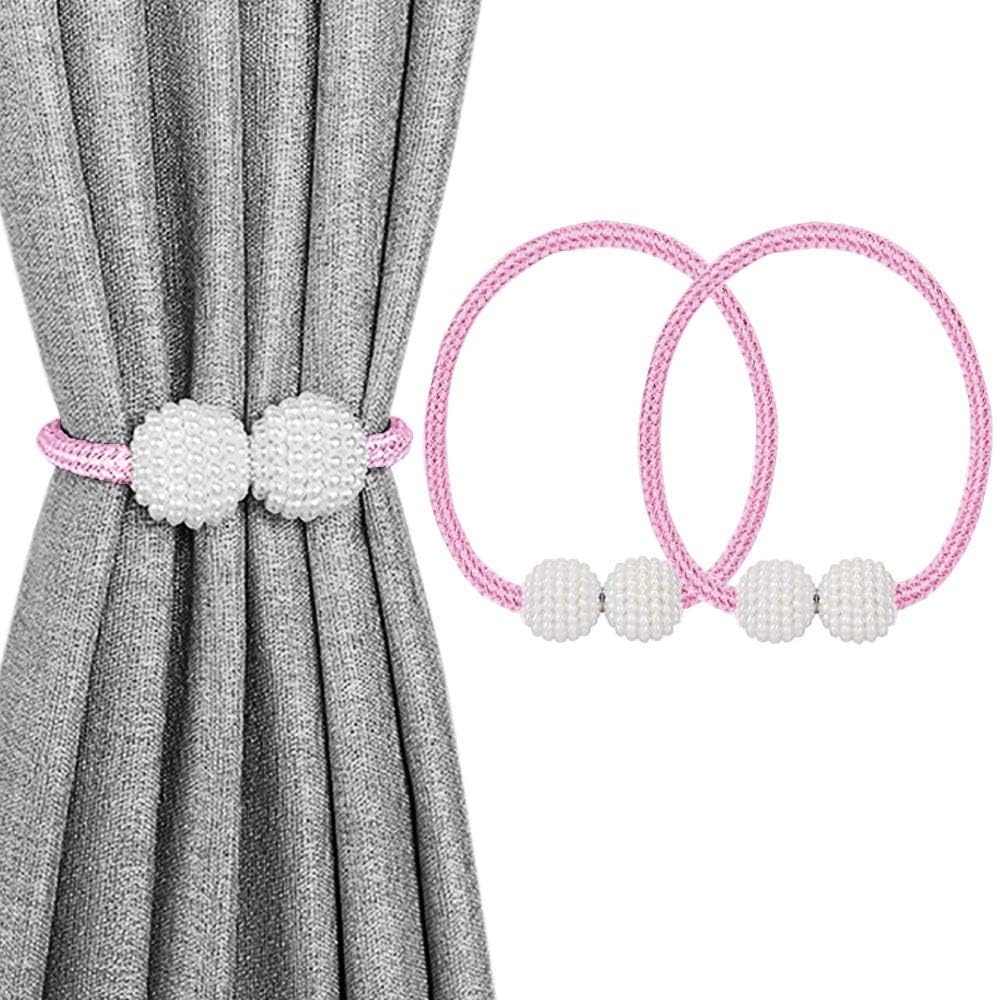 2 Pack Magnetic Curtain Tiebacks, Decorative Curtain Holdbacks for Window Décor (Pink)