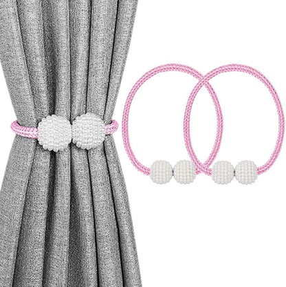 2 Pack Magnetic Curtain Tiebacks, Decorative Curtain Holdbacks for Window Décor (Pink)