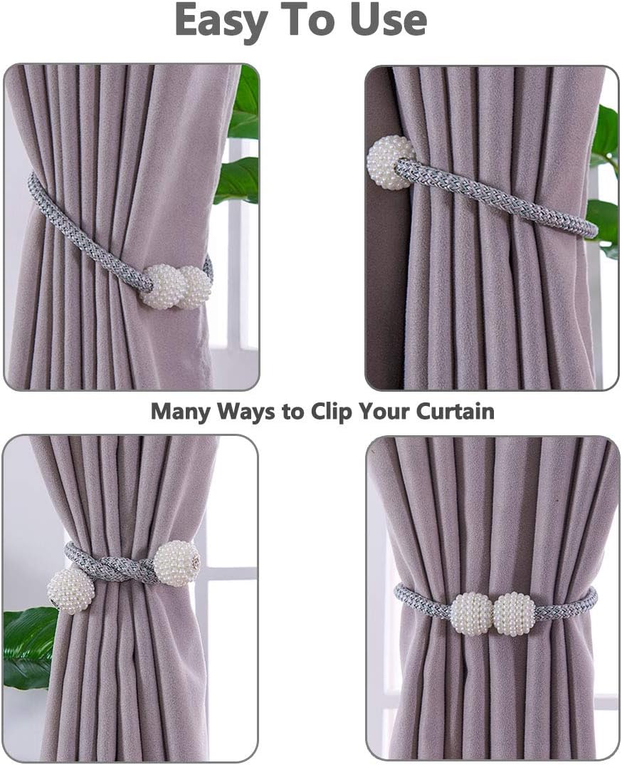 2 Pack Magnetic Curtain Tiebacks, Decorative Curtain Holdbacks for Window Décor (Pink)