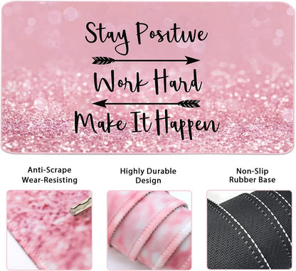 Large Mouse Pad and Keyboard Wrist Rest, Desk Pad for Keyboard and Mouse, 4-in-1 Large Gaming Mouse Pad with Wrist Support, Desk Mat for Home Office Study Game-Pink Stay Positive