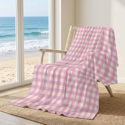 Cooling Blanket 50"x60", Pink Gingham on Linen Summer Cooling Blanket Breathable Lightweight Ice Blankets Modern Plaid Lattice Blankets for Night Sweats