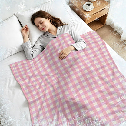 Cooling Blanket 50"x60", Pink Gingham on Linen Summer Cooling Blanket Breathable Lightweight Ice Blankets Modern Plaid Lattice Blankets for Night Sweats