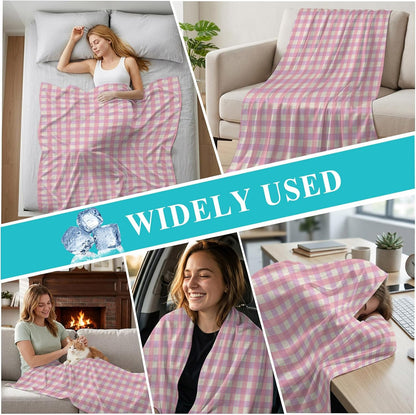 Cooling Blanket 50"x60", Pink Gingham on Linen Summer Cooling Blanket Breathable Lightweight Ice Blankets Modern Plaid Lattice Blankets for Night Sweats