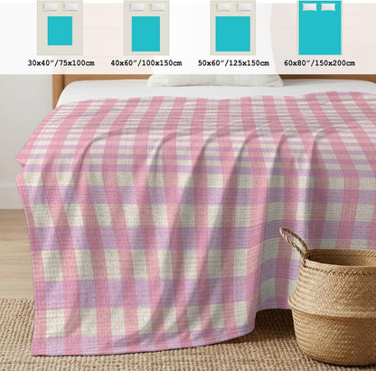 Cooling Blanket 50"x60", Pink Gingham on Linen Summer Cooling Blanket Breathable Lightweight Ice Blankets Modern Plaid Lattice Blankets for Night Sweats