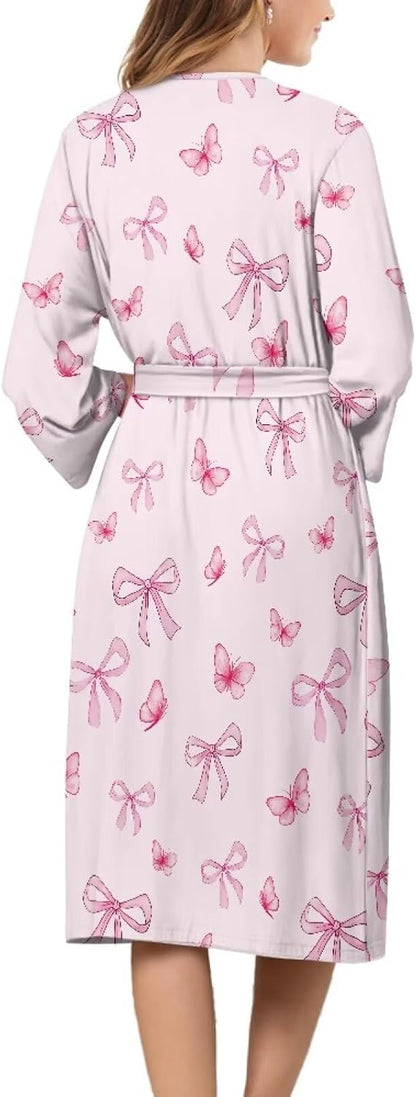 Stylish Kimono Robe with Belt Long Bathrobe Lightweight Sleepwear Bachelorette Robe