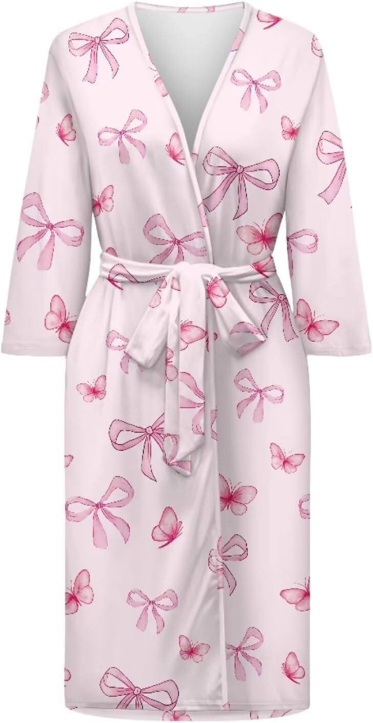 Stylish Kimono Robe with Belt Long Bathrobe Lightweight Sleepwear Bachelorette Robe
