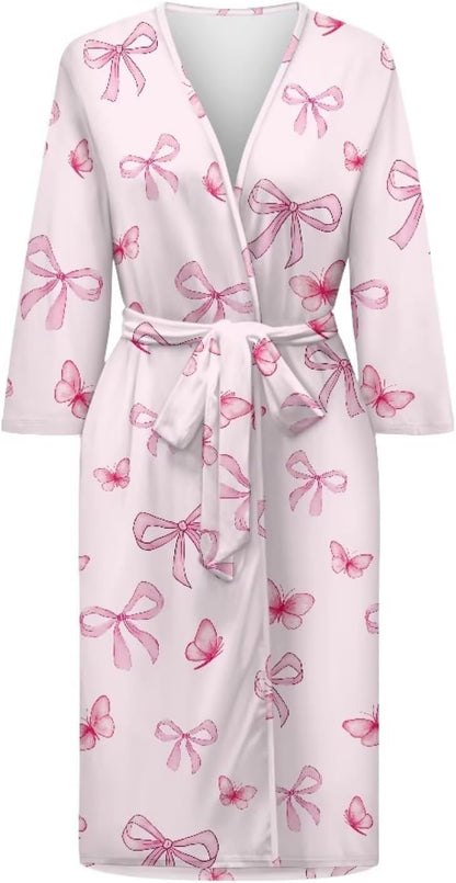 Stylish Kimono Robe with Belt Long Bathrobe Lightweight Sleepwear Bachelorette Robe
