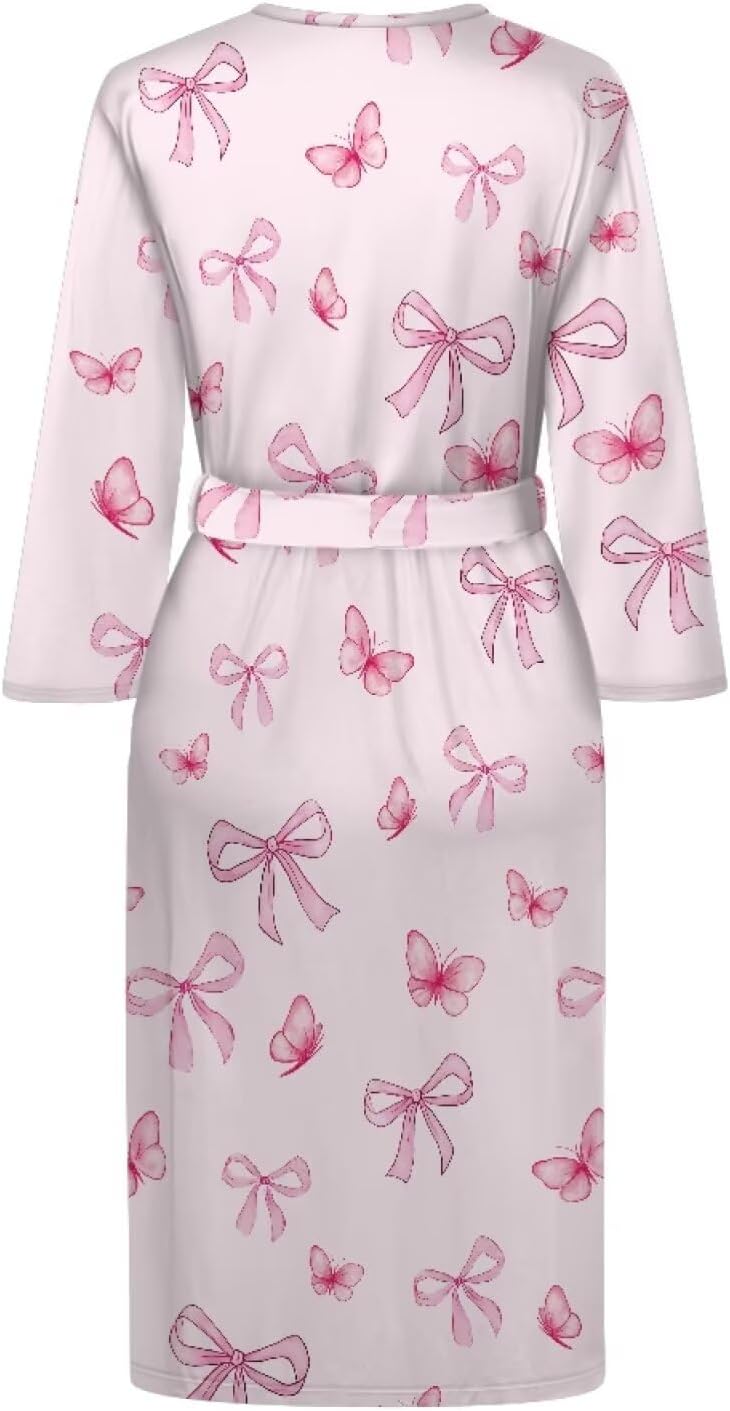 Stylish Kimono Robe with Belt Long Bathrobe Lightweight Sleepwear Bachelorette Robe