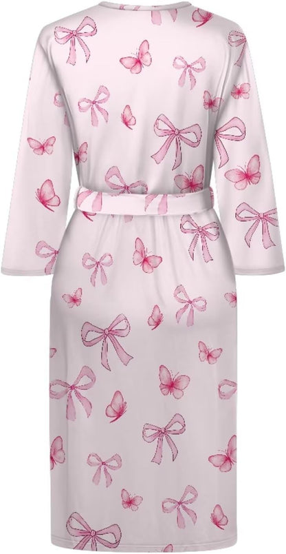 Stylish Kimono Robe with Belt Long Bathrobe Lightweight Sleepwear Bachelorette Robe
