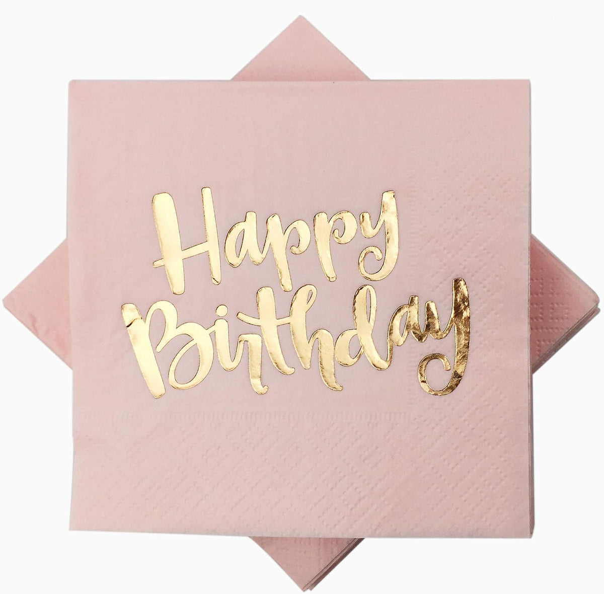 Pink Happy Birthday Cocktail Napkins 100Counts 3ply /5'' Disposable Rose Gold Foil Paper Napkins Perfect for Mother Girls Happy Birthday Party
