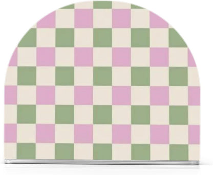 Peach-Green Check Acrylic Sunflower Napkin Holder for Farmhouse Cocktail freestanding Napkin Holders for Paper Home Decor for Table, Kitchen