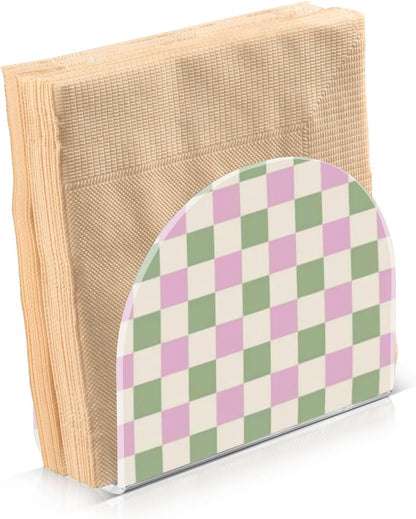 Peach-Green Check Acrylic Sunflower Napkin Holder for Farmhouse Cocktail freestanding Napkin Holders for Paper Home Decor for Table, Kitchen