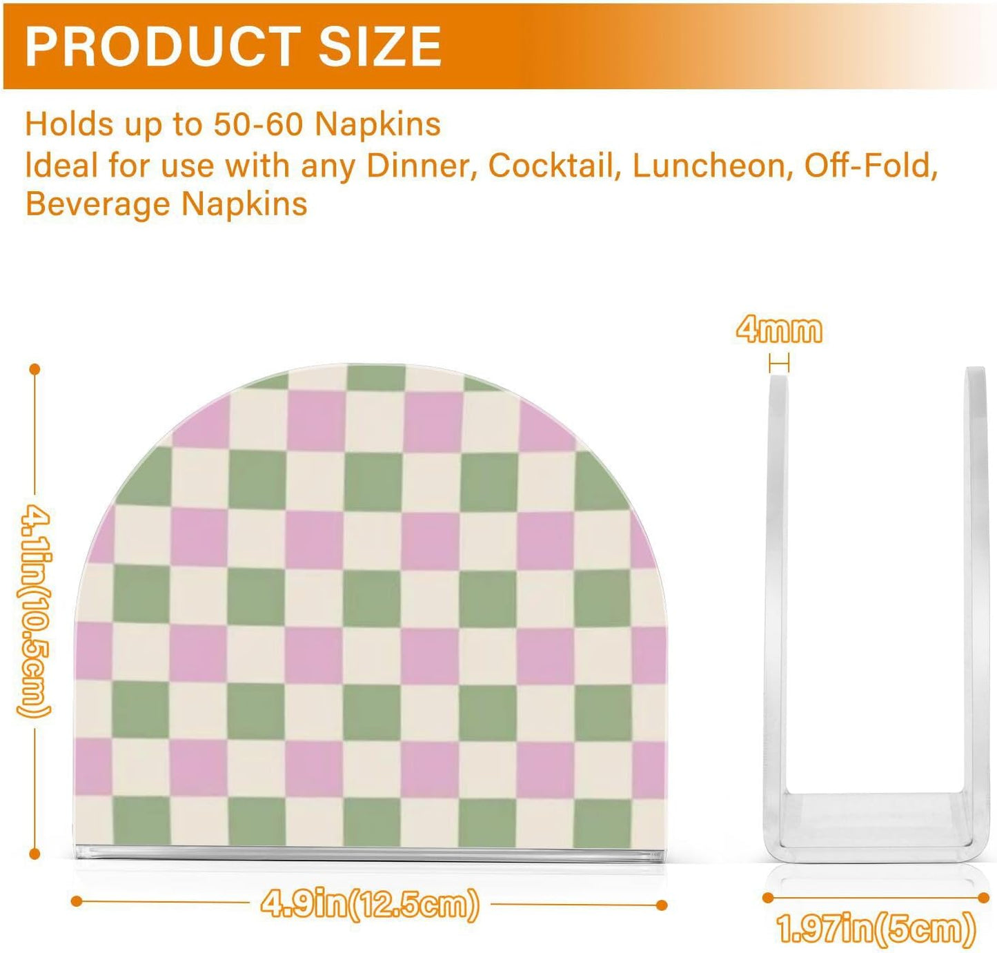 Peach-Green Check Acrylic Sunflower Napkin Holder for Farmhouse Cocktail freestanding Napkin Holders for Paper Home Decor for Table, Kitchen