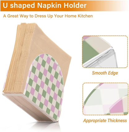 Peach-Green Check Acrylic Sunflower Napkin Holder for Farmhouse Cocktail freestanding Napkin Holders for Paper Home Decor for Table, Kitchen