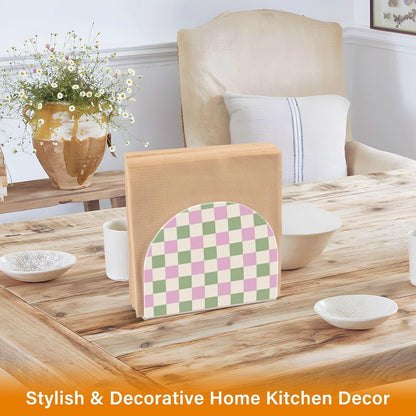 Peach-Green Check Acrylic Sunflower Napkin Holder for Farmhouse Cocktail freestanding Napkin Holders for Paper Home Decor for Table, Kitchen