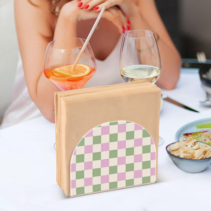 Peach-Green Check Acrylic Sunflower Napkin Holder for Farmhouse Cocktail freestanding Napkin Holders for Paper Home Decor for Table, Kitchen