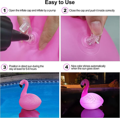 c ootway Floating Pool Lights Pack of 2, Solar Flamingo Pool Lights Waterproof, Glow in The Dark Solar Floating Pool Lights, Inflatable Floating Lights for Pool Wedding Party Decorations