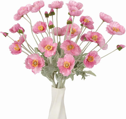 Poppy Flowers Artificial,8PCS Pink Silk Poppies Flowers 22.8" Faux Poppies with Stems for Wedding Party Table Centerpiece Home Decor(Pink)