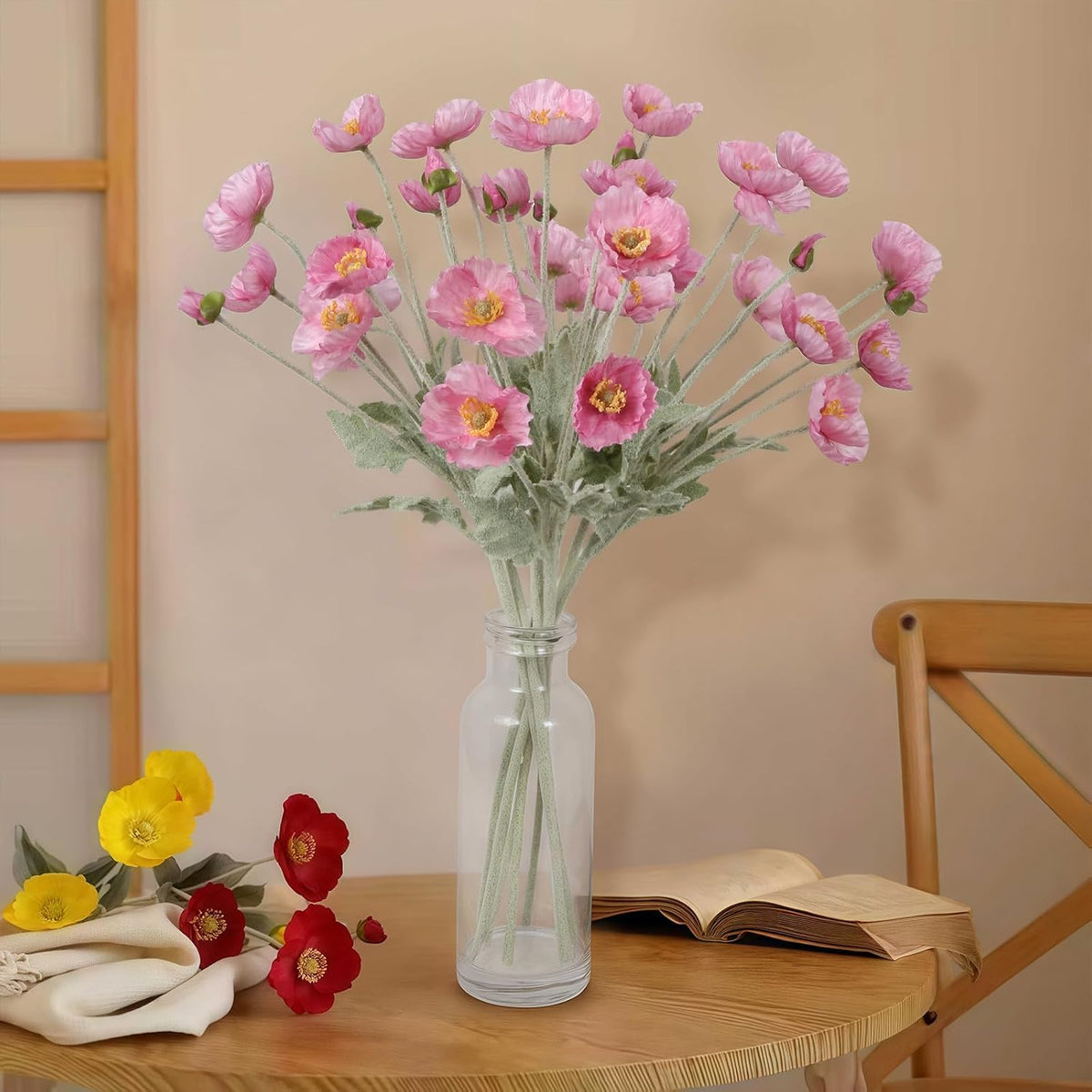 Poppy Flowers Artificial,8PCS Pink Silk Poppies Flowers 22.8" Faux Poppies with Stems for Wedding Party Table Centerpiece Home Decor(Pink)