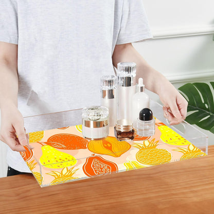 Papaya Mango Pear Peach Serving Tray with Handles Decorative Ottoman Rectangle Acrylic Tray for Party Breakfast Dinner 16"x12"