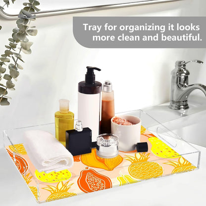 Papaya Mango Pear Peach Serving Tray with Handles Decorative Ottoman Rectangle Acrylic Tray for Party Breakfast Dinner 16"x12"
