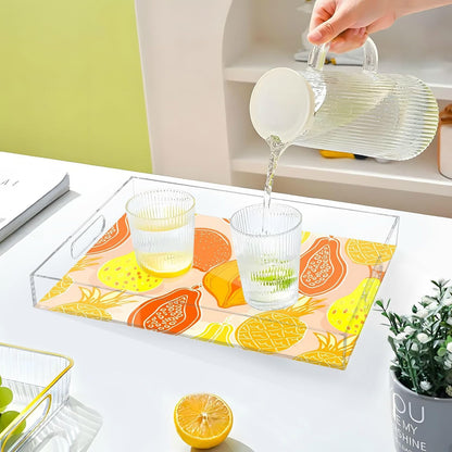Papaya Mango Pear Peach Serving Tray with Handles Decorative Ottoman Rectangle Acrylic Tray for Party Breakfast Dinner 16"x12"