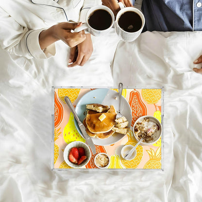 Papaya Mango Pear Peach Serving Tray with Handles Decorative Ottoman Rectangle Acrylic Tray for Party Breakfast Dinner 16"x12"