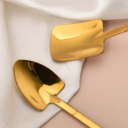 Golden Stainless Steel Coffee & Tea Spoons - Round Dessert & Long Handle Spoons (Set of 6, Pink)