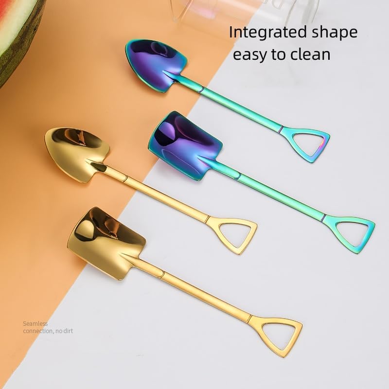 Golden Stainless Steel Coffee & Tea Spoons - Round Dessert & Long Handle Spoons (Set of 6, Pink)