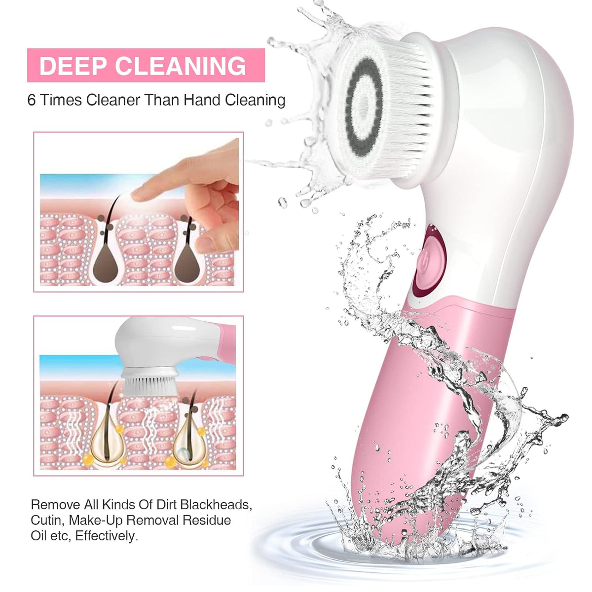 Spin Brush Face Cleanser with 3 Brush Heads for Deep Cleansing Exfoliation and Massaging