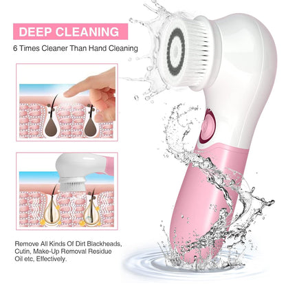 Spin Brush Face Cleanser with 3 Brush Heads for Deep Cleansing Exfoliation and Massaging