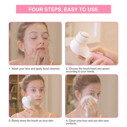 Spin Brush Face Cleanser with 3 Brush Heads for Deep Cleansing Exfoliation and Massaging