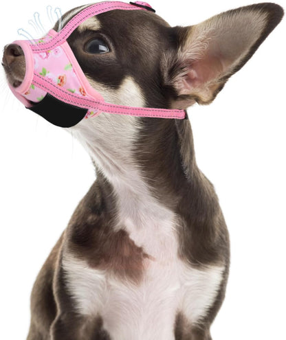 Dog Muzzle, Soft Muzzle Anti Biting Barking Chewing, Comfortable Air Mesh Mouth Guard Breathable Adjustable Loop Pets Muzzle for Small Medium Large Dogs,Allows Panting Drinking,Pink Flowers S