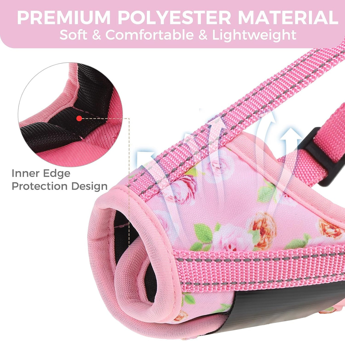 Dog Muzzle, Soft Muzzle Anti Biting Barking Chewing, Comfortable Air Mesh Mouth Guard Breathable Adjustable Loop Pets Muzzle for Small Medium Large Dogs,Allows Panting Drinking,Pink Flowers S