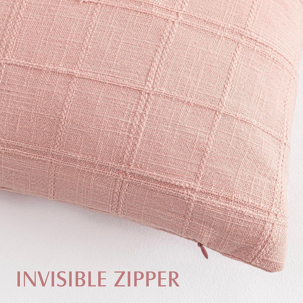 Set of 1 Decorative Linen Check Throw Pillow Cover Neutral Farmhouse Lumbar Cushion Cover Modern Coastal Boho Accent Home Decor for Sofa Chair Couch Bed Living Room,12×20 Inch,Light Pink